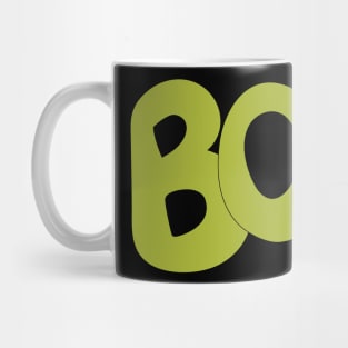 BOO text art in green bubble letters Mug